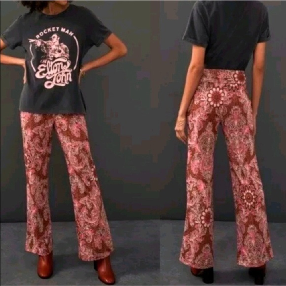 Anthropologie Maeve Marja Paisley Pink Flare Pants